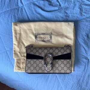 Gucci Beige GG Shoulder Bag with Black Trim and Silver Hardware